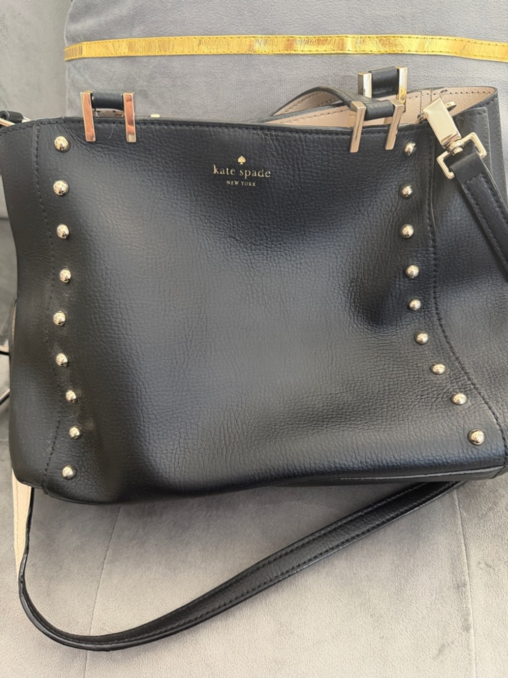 kate spade Black Leather Shoulder Bag with Gold Studs